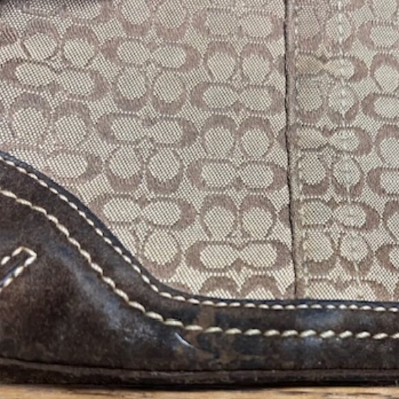 VTG Mini Coach Brown Signature Jacquard Fabric Zip Wristlet 6.25"x4" - Picture 10 of 14